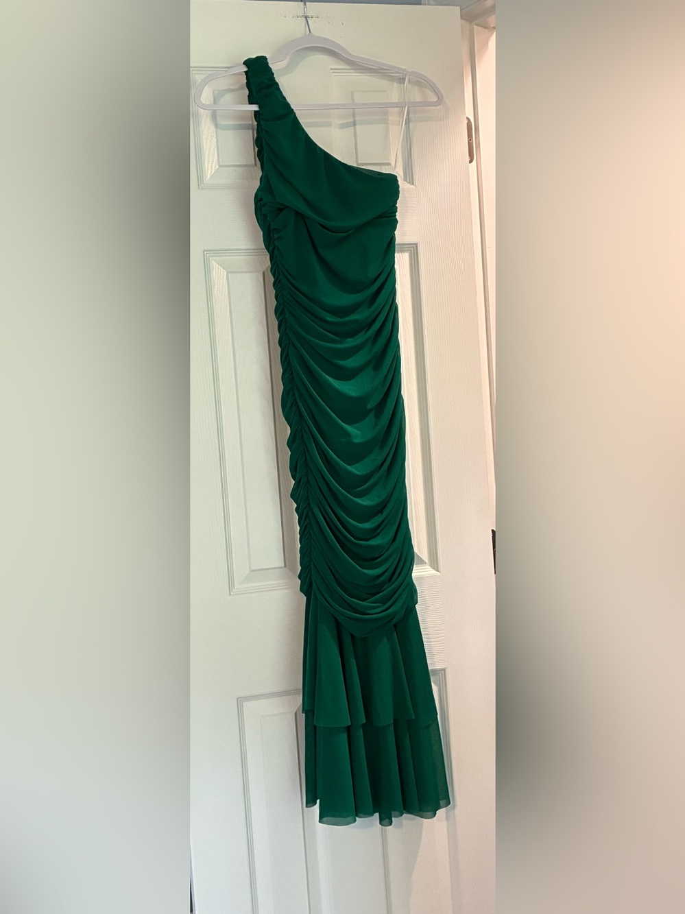 Hello Molly Emerald One-Shoulder Ruched Gown